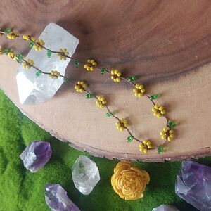Hand Crafted Sunflower Floral Necklace By Rust Belt Raised, 18 Inch